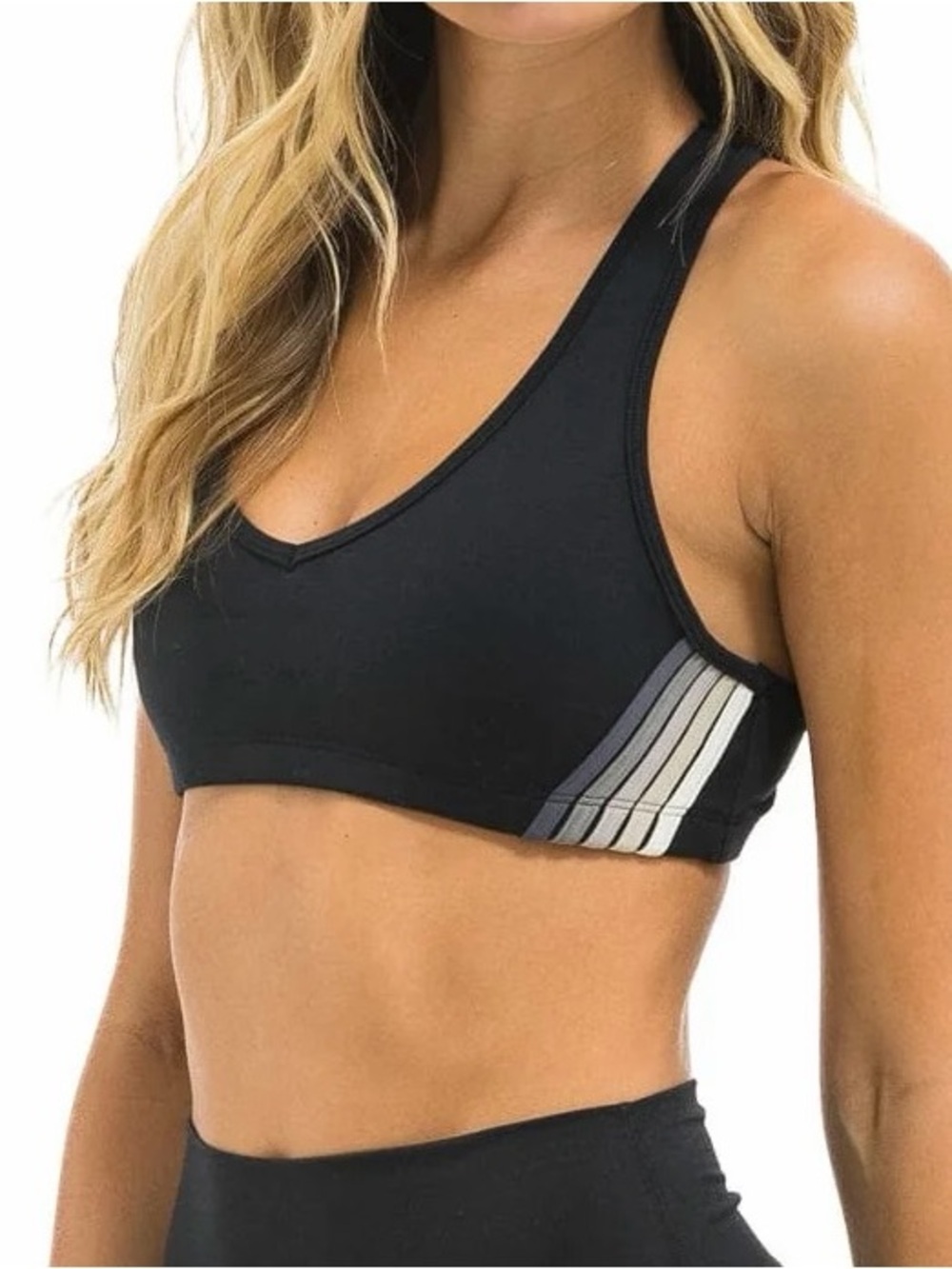 NWT XS Aviator Nation Women's Black V-Neck Sports Bra with Side Stripe